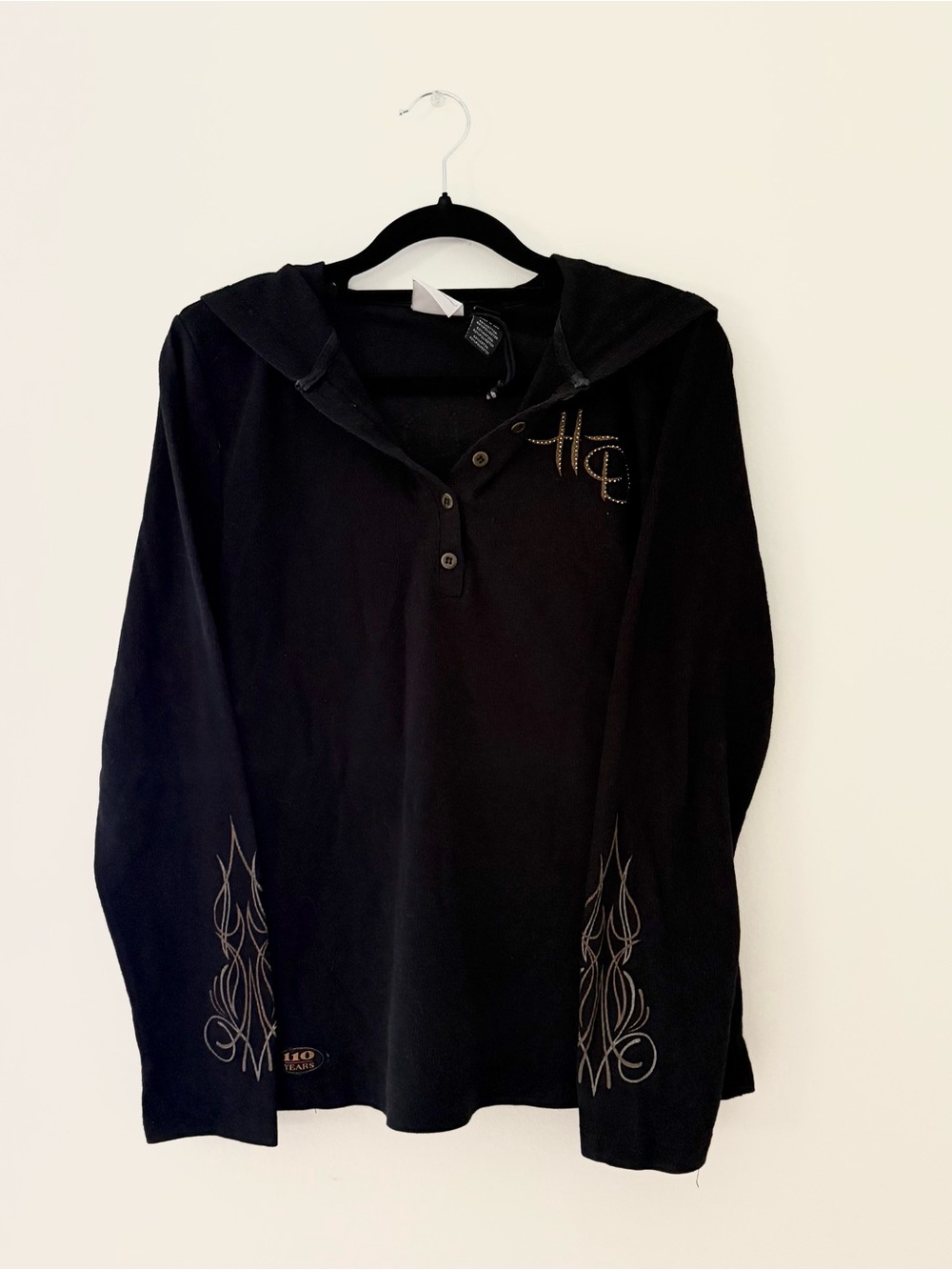 Harley Davidson Hooded Women’s Five Button Henley Long Sleeve Rinestone NEW